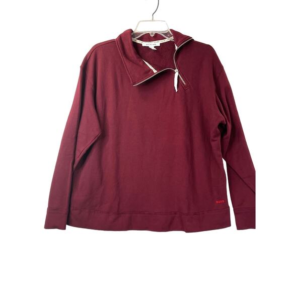 NWOT Peace Love World Zip-Neck Cowl pullover shirt in berry, size M - Picture 1 of 10